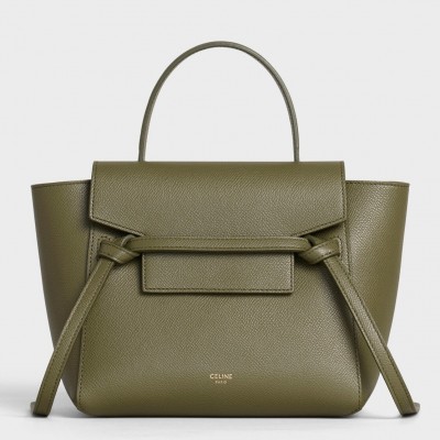 Celine Belt Nano Bag In Army Green Grained Calfskin CCBS24022