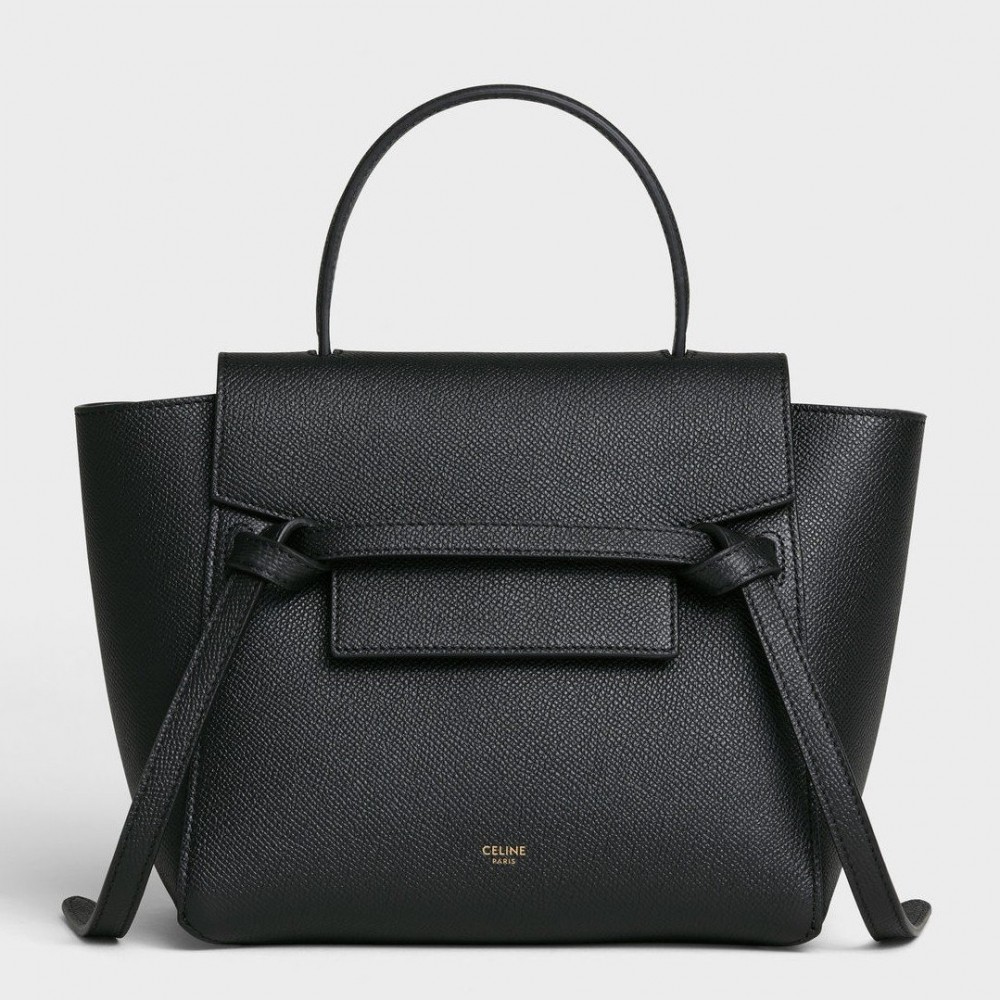 Celine Belt Nano Bag In Black Grained Calfskin CCBS24023