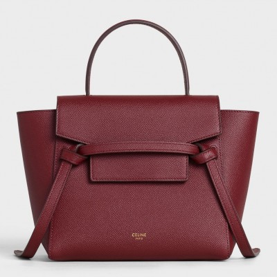 Celine Belt Nano Bag In Bordeaux Grained Calfskin CCBS24024