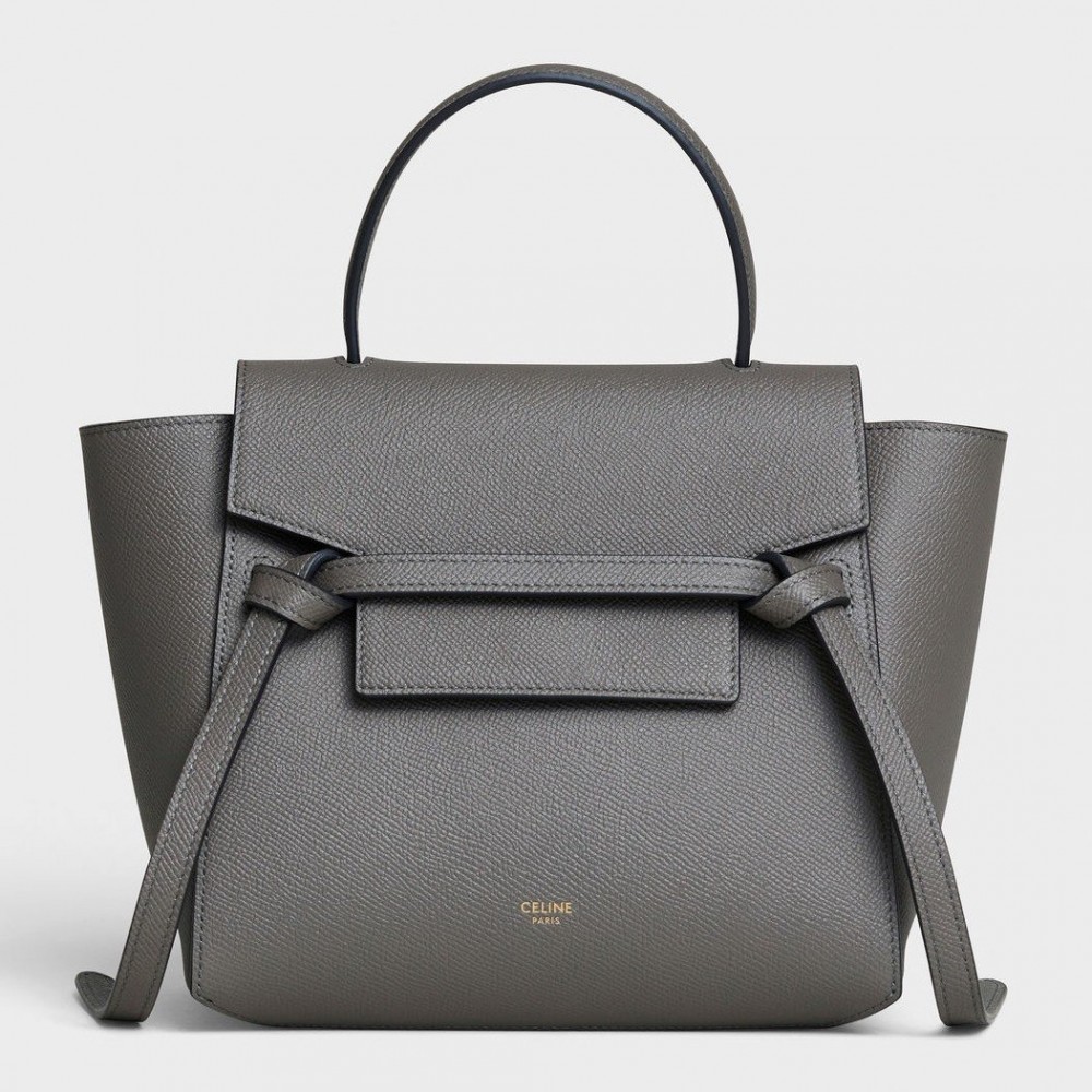 Celine Belt Nano Bag In Grey Grained Calfskin CCBS24026