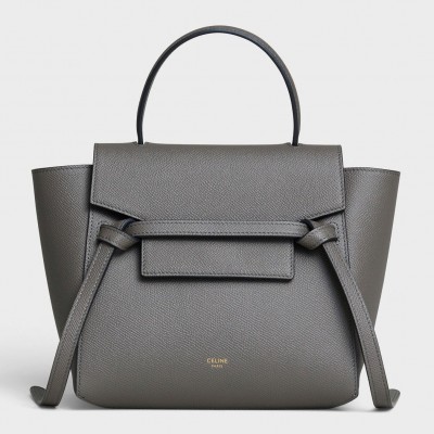 Celine Belt Nano Bag In Grey Grained Calfskin CCBS24026