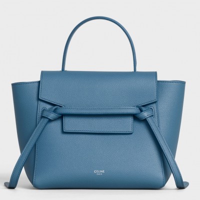 Celine Belt Nano Bag In Slate Blue Grained Calfskin CCBS24035