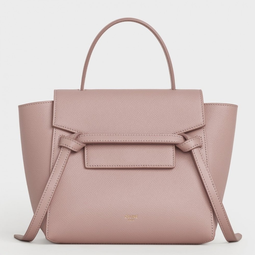 Celine Belt Nano Bag In Vintage Pink Grained Calfskin CCBS24037