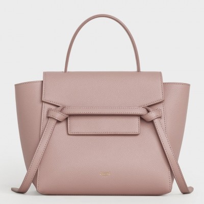 Celine Belt Nano Bag In Vintage Pink Grained Calfskin CCBS24037