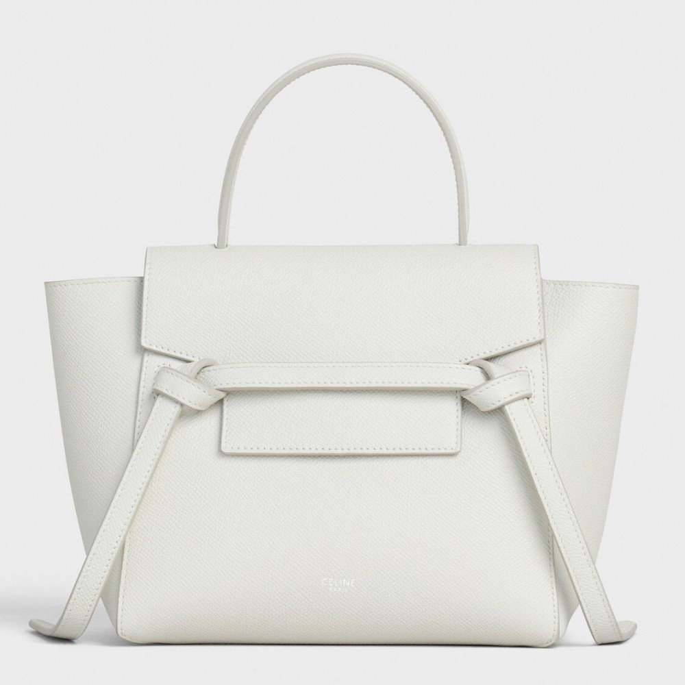 Celine Belt Nano Bag In White Grained Calfskin CCBS24038