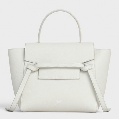 Celine Belt Nano Bag In White Grained Calfskin CCBS24038