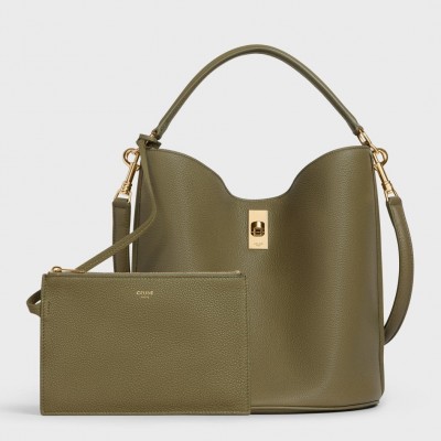 Celine Bucket 16 Bag In Dark Olive Grained Calfskin CCBS24071