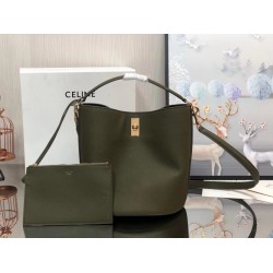 Celine Bucket 16 Bag In Dark Olive Grained Calfskin CCBS24071