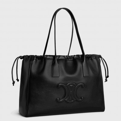 Celine Cabas Drawstring Cuir Triomphe Bag in Black Calfskin CCBS24093