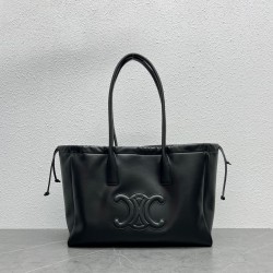 Celine Cabas Drawstring Cuir Triomphe Bag in Black Calfskin CCBS24093