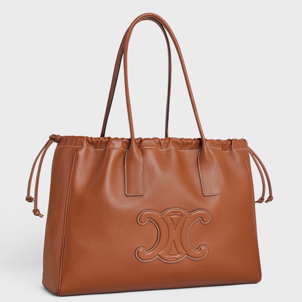 Celine Cabas Drawstring Cuir Triomphe Bag in Brown Calfskin CCBS24094