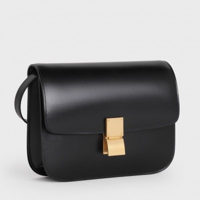 Celine Classic Box Medium Bag In Black Box Calfskin CCBS24051