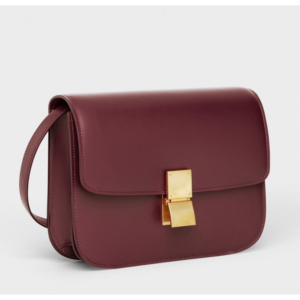 Celine Classic Box Medium Bag In Bordeaux Box Calfskin CCBS24052