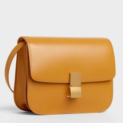 Celine Classic Box Medium Bag In Yellow Box Calfskin CCBS24057