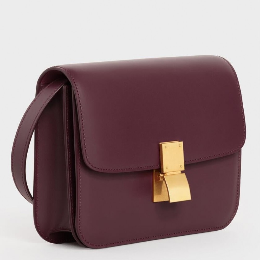 Celine Classic Box Teen Bag In Burgundy Box Calfskin CCBS24066