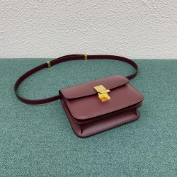 Celine Classic Box Teen Bag In Burgundy Box Calfskin CCBS24066