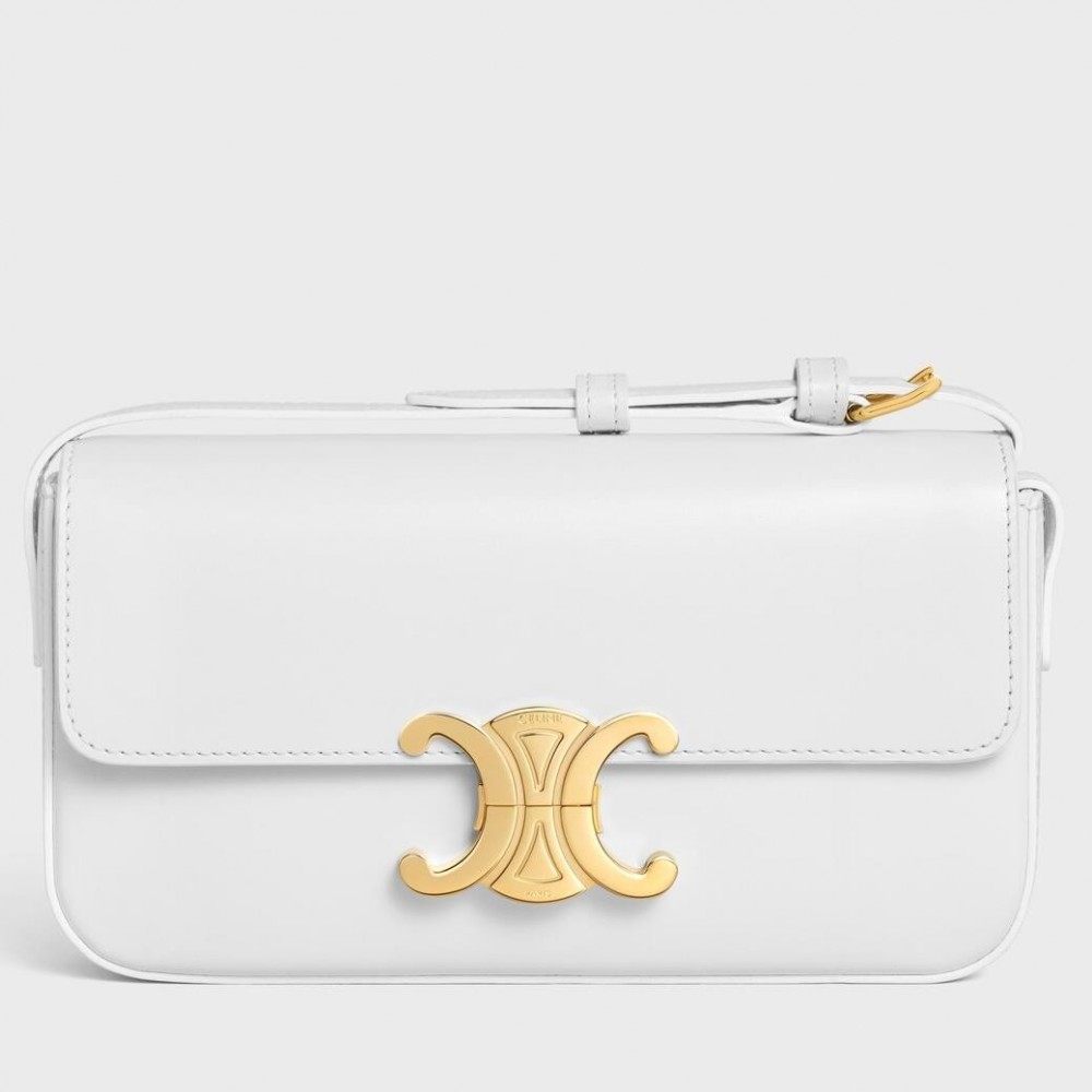 Celine Claude Shoulder Bag in White Calfskin CCBS24164