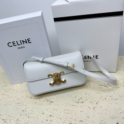 Celine Claude Shoulder Bag in White Calfskin CCBS24164