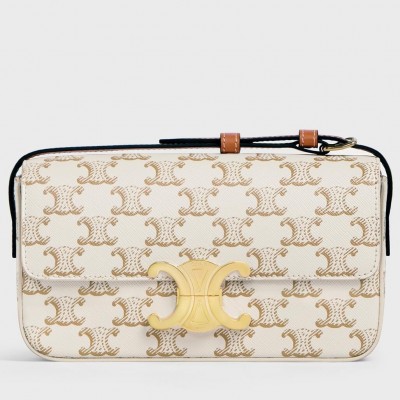 Celine Claude Shoulder Bag in White Triomphe Canvas CCBS24165