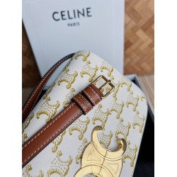 Celine Claude Shoulder Bag in White Triomphe Canvas CCBS24165