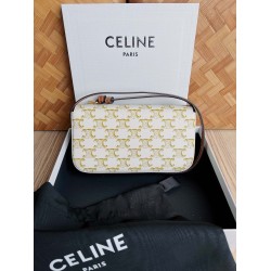 Celine Claude Shoulder Bag in White Triomphe Canvas CCBS24165