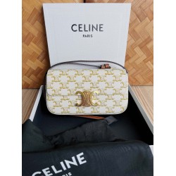 Celine Claude Shoulder Bag in White Triomphe Canvas CCBS24165