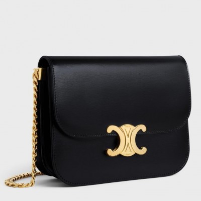 Celine College Triomphe Chain Bag in Black Leather CCBS24166