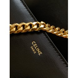 Celine College Triomphe Chain Bag in Black Leather CCBS24166