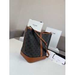 Celine Medium Bucket Bag In Triomphe Canvas and Calfskin CCBS24077