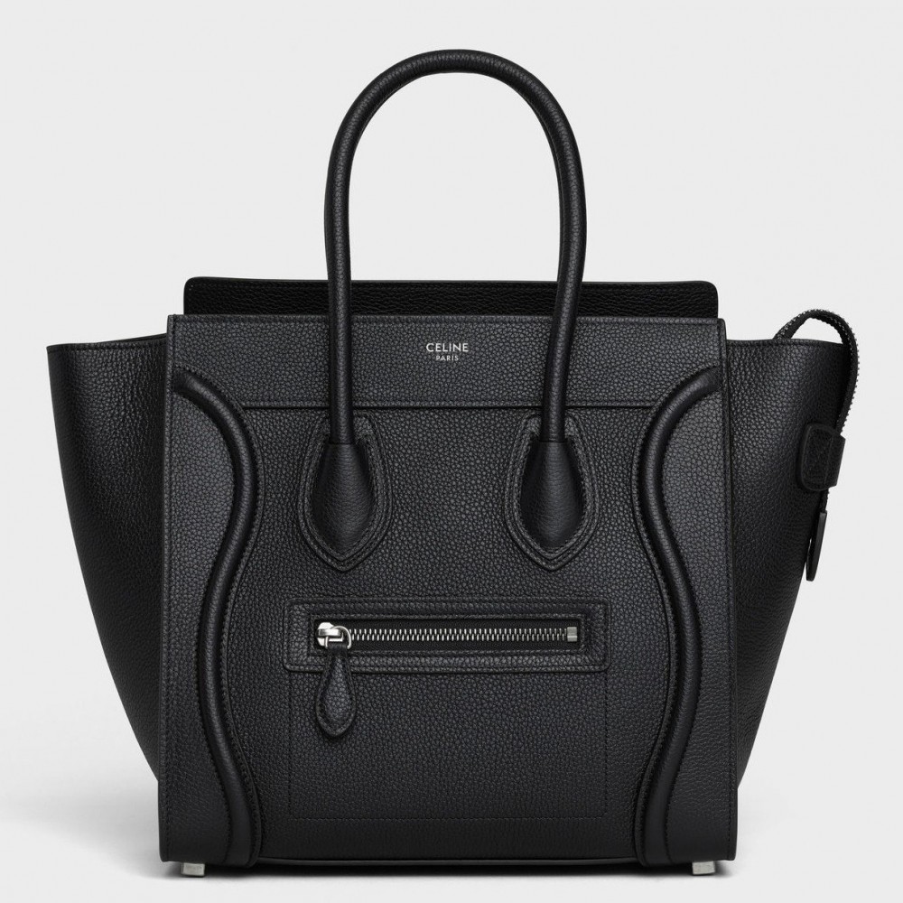 Celine Micro Luggage Tote Bag In Black Drummed Calfskin CCBS24110