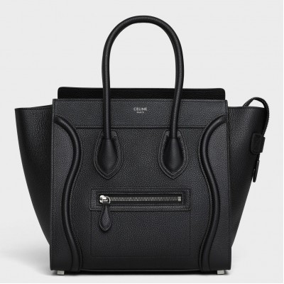 Celine Micro Luggage Tote Bag In Black Drummed Calfskin CCBS24110