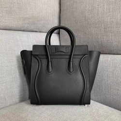 Celine Micro Luggage Tote Bag In Black Drummed Calfskin CCBS24110