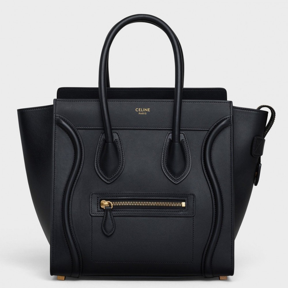 Celine Micro Luggage Tote Bag In Black Smooth Calfskin CCBS24111