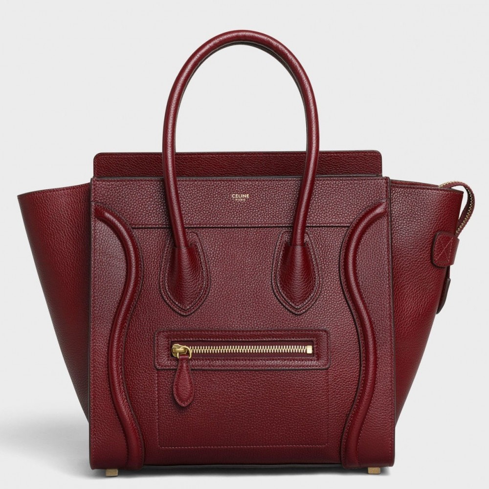 Celine Micro Luggage Tote Bag In Dark Red Drummed Calfskin CCBS24112