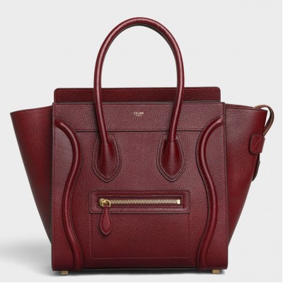 Celine Micro Luggage Tote Bag In Dark Red Drummed Calfskin CCBS24112