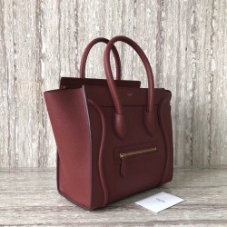 Celine Micro Luggage Tote Bag In Dark Red Drummed Calfskin CCBS24112