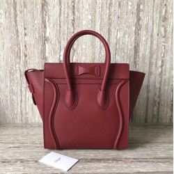 Celine Micro Luggage Tote Bag In Dark Red Drummed Calfskin CCBS24112