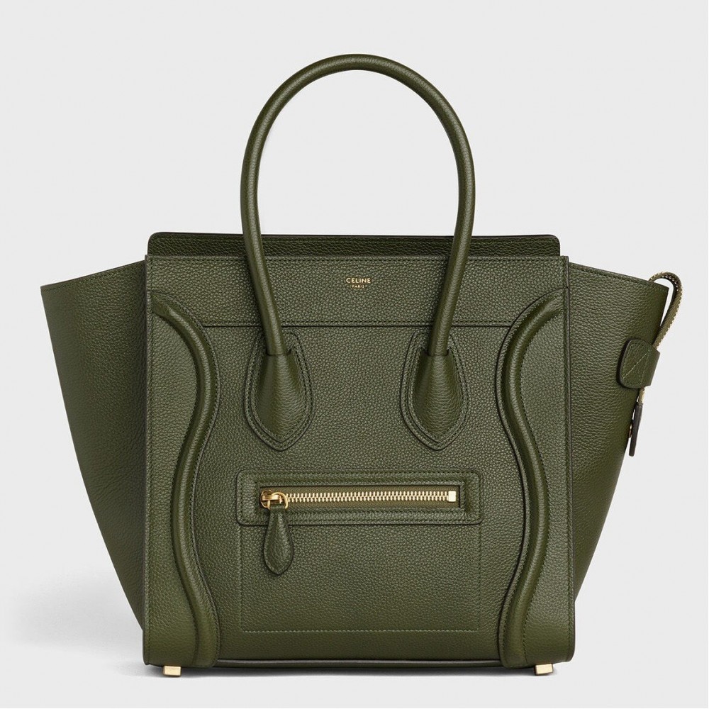 Celine Micro Luggage Tote Bag In Khaki Green Drummed Calfskin CCBS24113