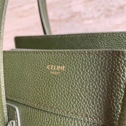 Celine Micro Luggage Tote Bag In Khaki Green Drummed Calfskin CCBS24113