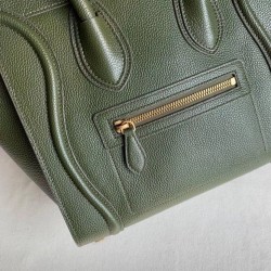 Celine Micro Luggage Tote Bag In Khaki Green Drummed Calfskin CCBS24113