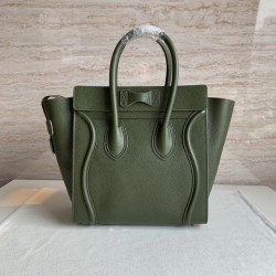 Celine Micro Luggage Tote Bag In Khaki Green Drummed Calfskin CCBS24113