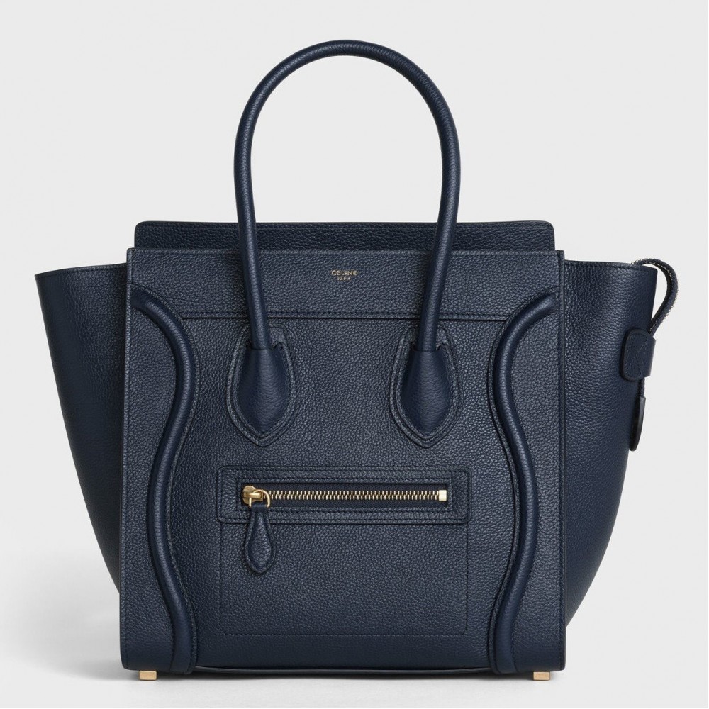 Celine Micro Luggage Tote Bag In Navy Blue Drummed Calfskin CCBS24115