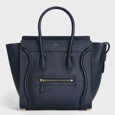 Celine Micro Luggage Tote Bag In Navy Blue Drummed Calfskin CCBS24115