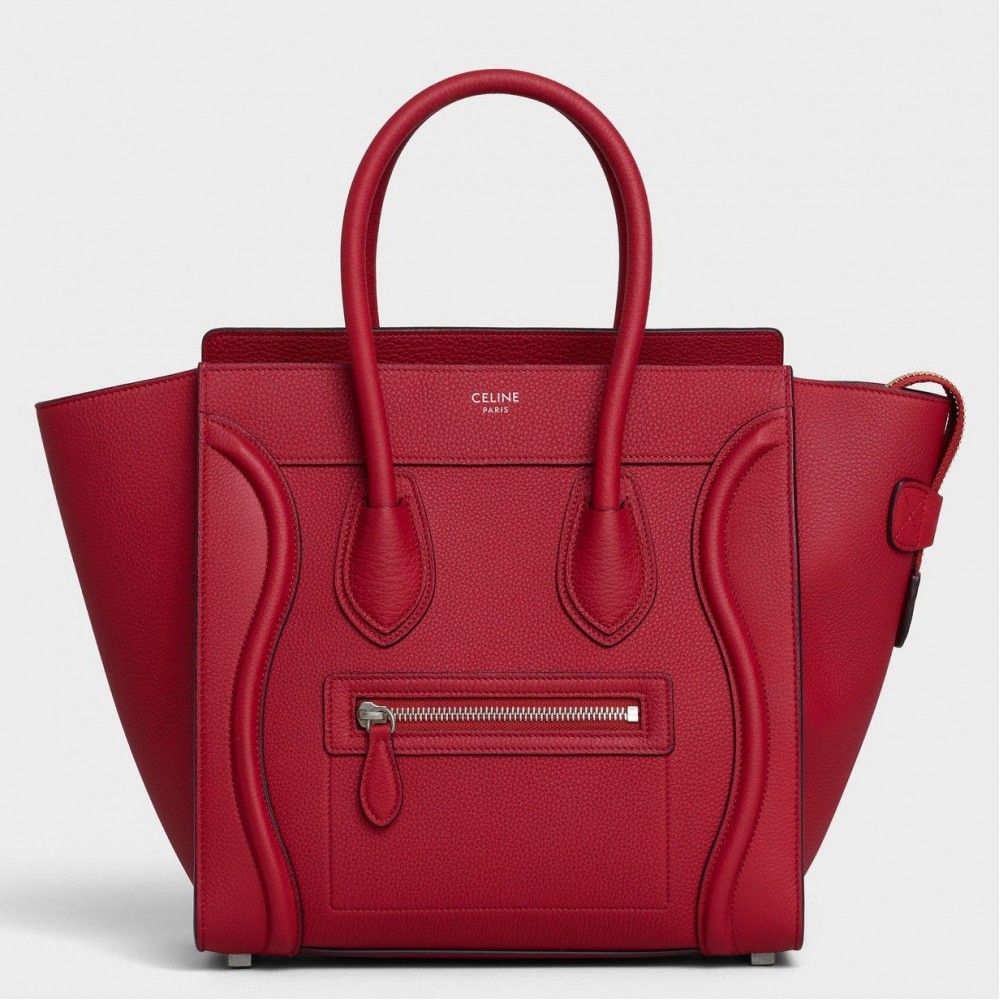 Celine Micro Luggage Tote Bag In Red Drummed Calfskin CCBS24116