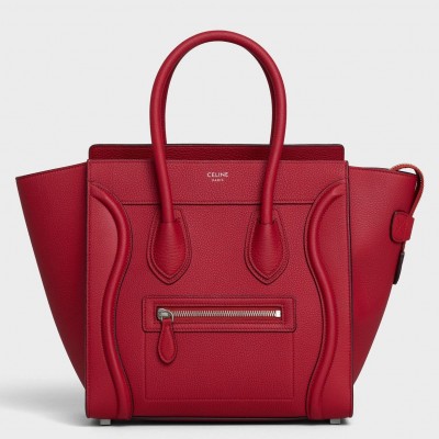 Celine Micro Luggage Tote Bag In Red Drummed Calfskin CCBS24116