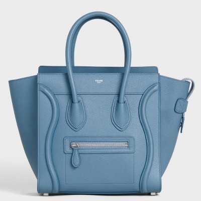 Celine Micro Luggage Tote Bag In Slate Blue Drummed Calfskin CCBS24117