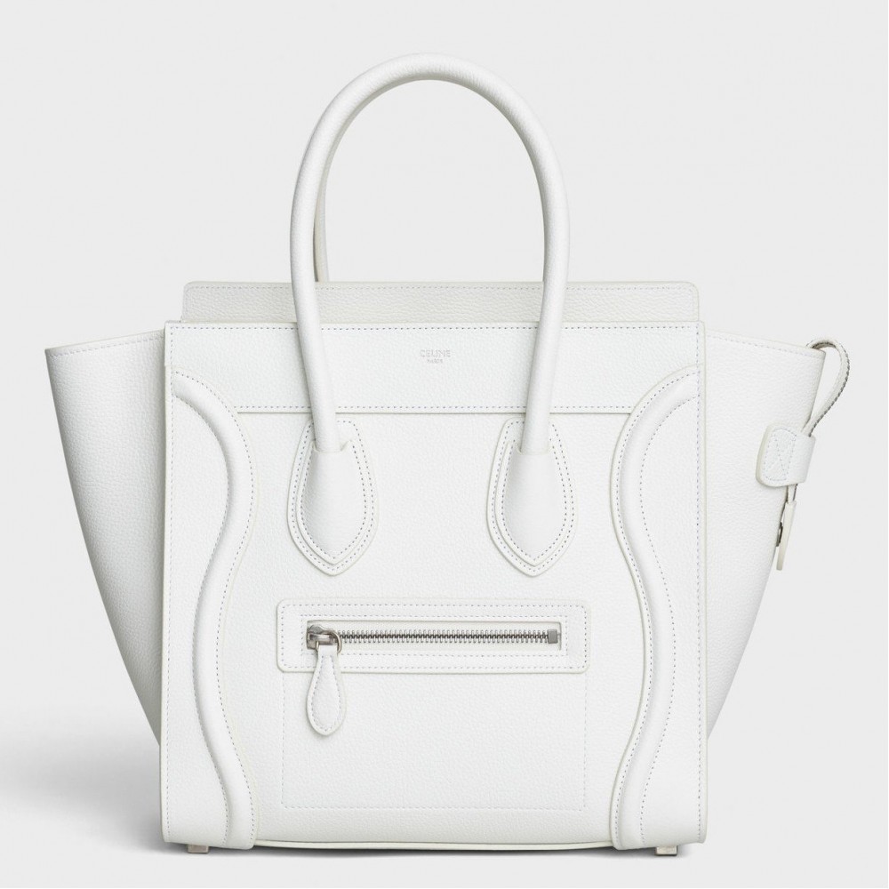 Celine Micro Luggage Tote Bag In White Drummed Calfskin CCBS24119