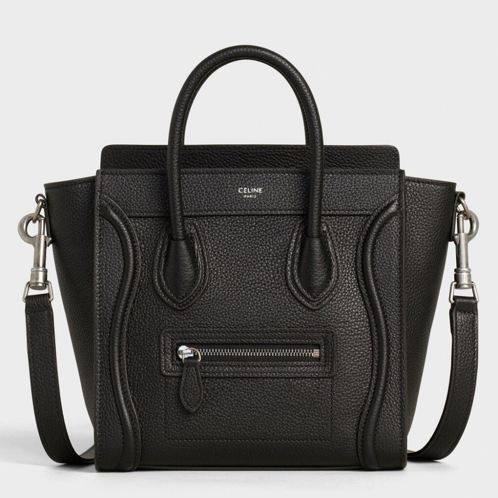 Celine Nano Luggage Tote Bag In Black Drummed Calfskin CCBS24123