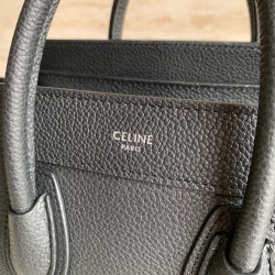 Celine Nano Luggage Tote Bag In Black Drummed Calfskin CCBS24123