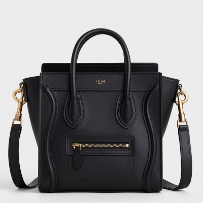 Celine Nano Luggage Tote Bag In Black Smooth Calfskin CCBS24124